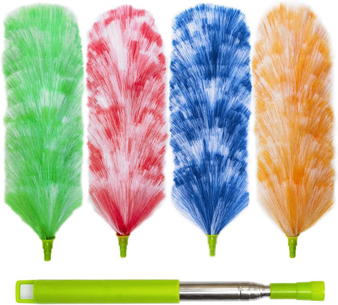 4 Pack Washable Electrostatic Duster, Extendable Pole 25" to 55", Feather Duster for Cleaning, Electrostatic Feather Duster...
