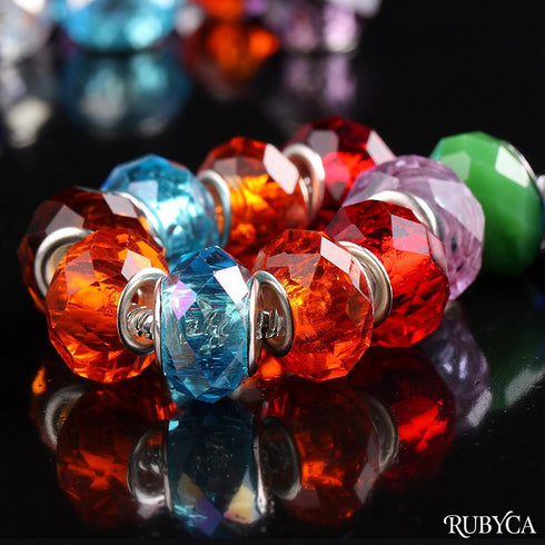 RUBYCA Murano Faceted Beads for Jewelry Making Glass Beads for Bracelets Making Charms European Silver Core Lampwork Spacer Craft Large Hole Bulk ...