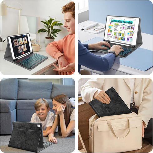 JUQITECH Backlit Keyboard Case for iPad 9.7, iPad 6th Gen(2018), iPad 5th Gen(2017), iPad Pro 9.7, iPad Air 2/1, Smart Tablet Cover Case with Deta...
