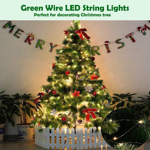 Outdoor Indoor String Lights Christmas 300LED Warm White Fairy Lights 99ft Green Wire Dimmable with Remote Control, Waterproof Fairy Light for DIY...