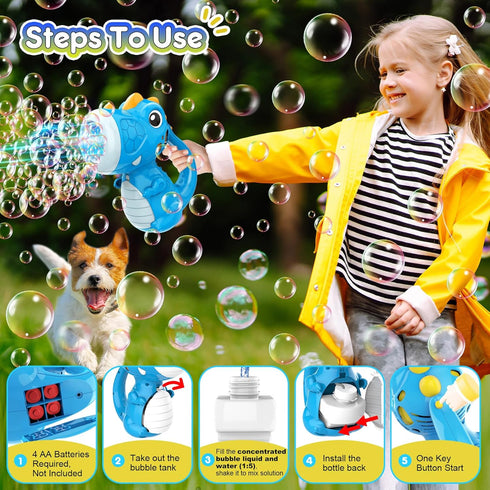 Dinosaur Bubble Machine for Toddlers 1-3: Automatic Bubble Maker Blower Gun for Kids Ages 3-5 | Outdoor Portable Dino Bubble Blaster Toys...