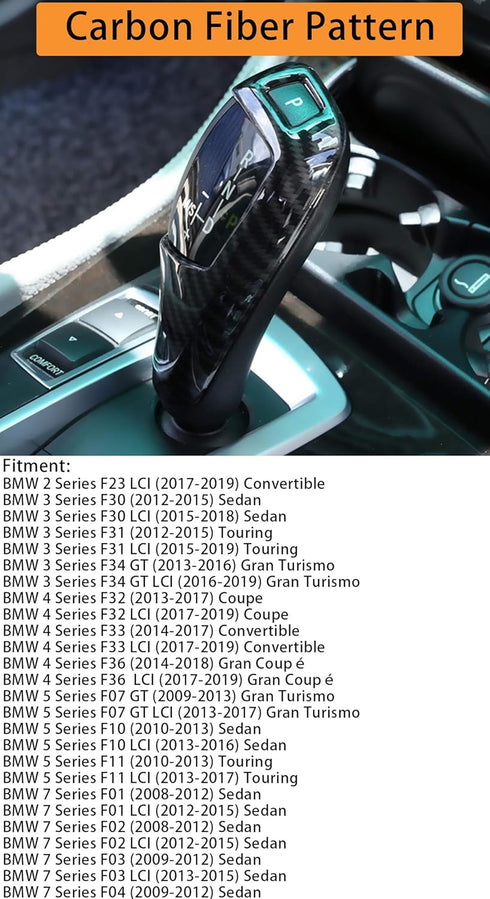 Moonlinks Compatible with BMW F30 Carbon Fiber Pattern Gear Shift Knob Cover Trim,ABS Gear Shift Cover Compatible with BMW 1-7 Series X3 X4 X5 X6(...