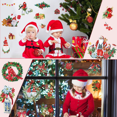 30 Sheets Christmas Rub on Transfers for Crafts and Furniture Xmas Santa Snowman Cardinals Transfer Stickers Winter Floral Bird Rub on Decal for H...