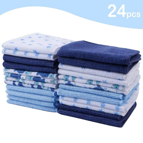 Viviland Baby Washcloths, Super Soft Baby Bath Towels for Newborn 24 Pack, Absorbent Face & Body Wash Cloth for Baby Boy, Whale Bro Pattern, 9 x 9...
