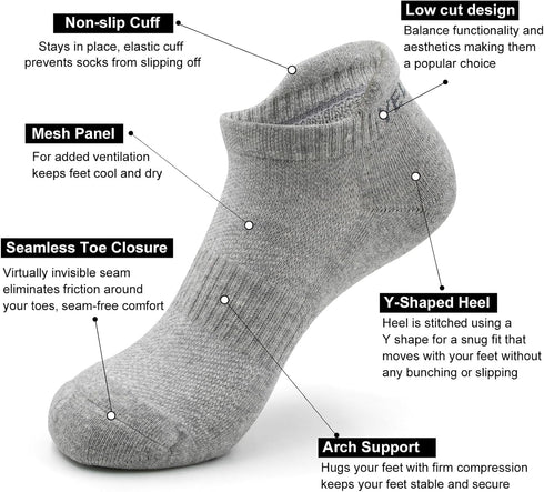 No Show Ankle Running Socks Men & Women Low Cut Hidden Athletic Cushioned Sports Tab Socks for Hiking Cycling Golf Gym Tennis Walking Workout 3 Pa...