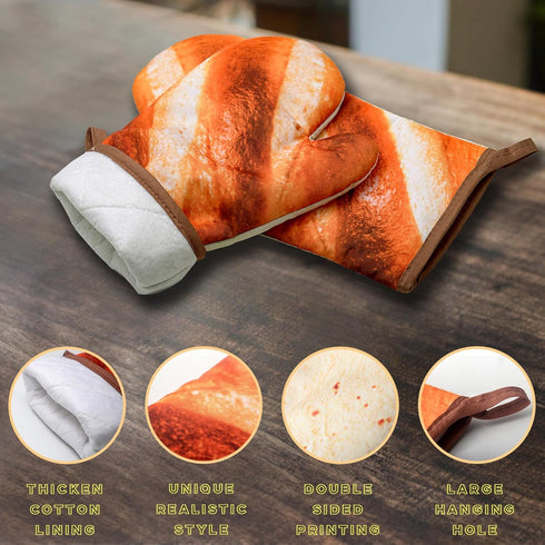 Funny Oven Mitts, Baguettes and Burritos Cotton Oven Golves, Unique Gifts for Men Women, Birthday, Anniversary...