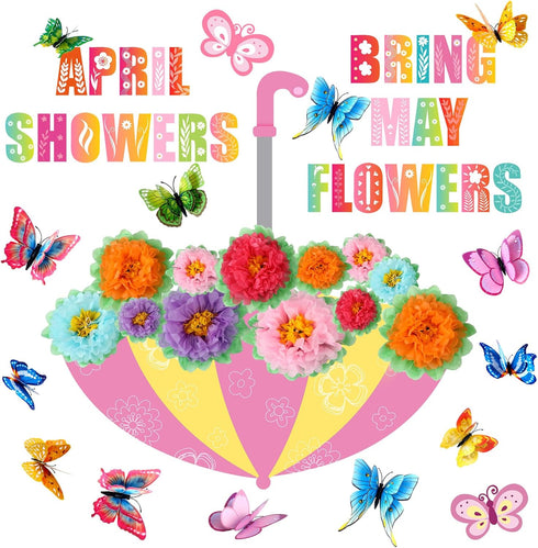 30 Pcs Spring Bulletin Board Decorations Flower Classroom Door Decorations April Showers Bring May Flowers Decorations with Paper Flowers Butterfl...