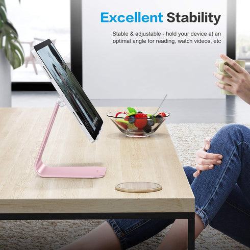 OMOTON Adjustable Tablet Stand for Desk, Upgraded Longer Arms for Greater Stability, T2 Tablet Holder with Hollow Design for Bigger Sized Phones a...