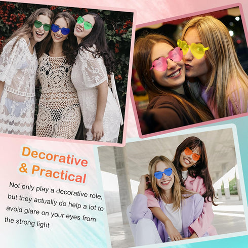 12 Pcs Heart Shaped Sunglasses for women Transparent Colorful Frameless Heart Glasses Bachelorette Party Favor...