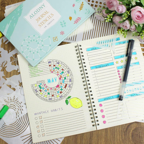 ALODNY 16 Pcs Journal Stencils Set - Time Saving Bullet Journaling Supplies/Accessories Kit -Ultimate Productivity Planner Stencil for Bullet Jour...