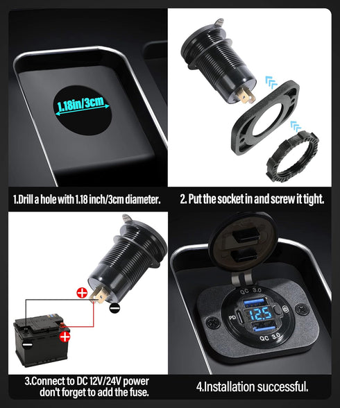 12v USB Outlet, Quick Charge 3.0 Dual USB and PD USB C Socket Power Outlet with On Off Switch,12 Volt USB Charger Socket,Waterproof 12V/24V Fast C...