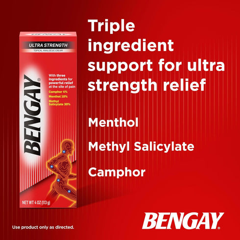 Bengay Ultra Strength Topical Pain Relief Cream, Non-Greasy Topical Analgesic for Minor Arthritis, Muscle, Joint and Back Pain, Camphor, Menthol a...