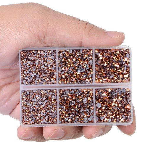 LPBeads 6400 Pieces Hotfix Rhinestones Rose Gold AB Flat Back 5 Mixed Sizes Crystal Round Glass Gems with Tweezers and Picking Rhinestones Pen...