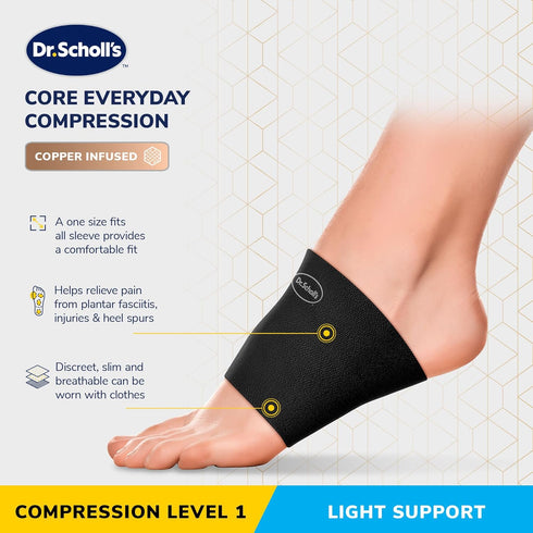 Dr. Scholl's Compression Arch Support Sleeves with Breathable & Copper-Infused Fabric for Foot Pain Relief & Support (2-Pack)...