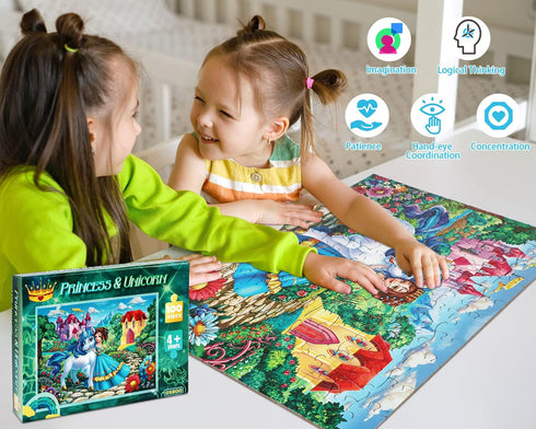 Puzzles for Kids Ages 4-8, 3-5, 6-8, 8-10 - Princess & Unicorn - 100 Piece Jigsaw Puzzles for Children, Learning Educational Toys for 4 5 6 7 8 9 ...