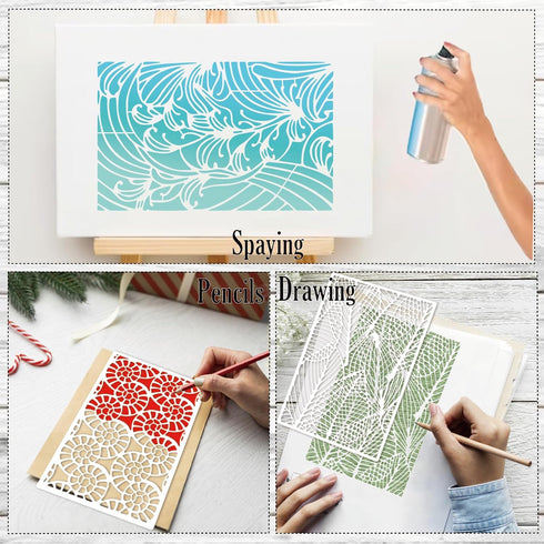 8 Pieces Stencils for Painting Reusable Corals Flowers Leaves Stencils Template Spray Paint Crafts Stencil for DIY Wood Wall Canvas Floor Furnitur...
