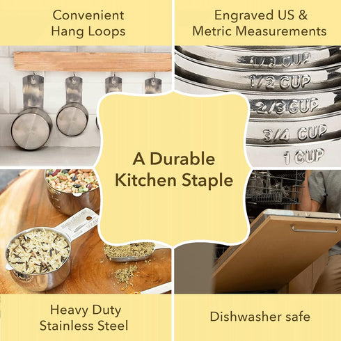 Simply Gourmet Measuring Cups and Spoons Set of 12, 304 Premium Stainless Steel, Stackable Cups Long Handle Spoons Fits Narrow Jars, Kitchen Gadge...