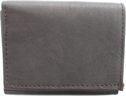 Mens Chocolate Brown Leather Wallet Lamb Trifold 731B...