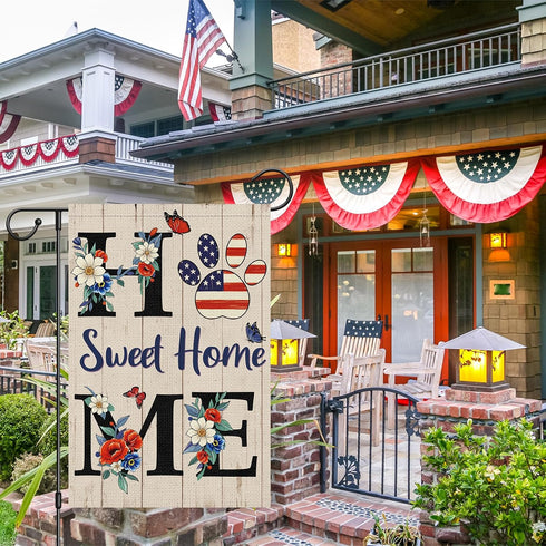Home Sweet Home Patriotic Garden Flag 4th of July Floral Flag 12x18 Inch Double Sided, America Independence Day Flag Memorial Day Butterfly Yard B...