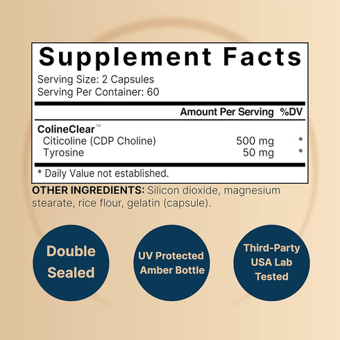 NatureBell Citicoline Supplements, CDP Choline, Citicoline 500mg Plus Tyrosine 50mg Per Serving, Optimized Dosage, 120 Capsules, 2 in 1 Formula, D...