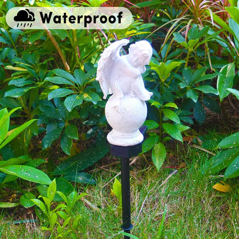 Solar Garden Statues Light, Lovely Waterproof Angel Boy Statues Light for Gravesite Decorations, Memorial Gift...