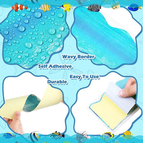 63 Pieces Ocean Waves Bulletin Board Borders Trim Self Adhesive Blue Bulletin Board Trim Decor for Summer Back to School Classroom Office Chalkboa...