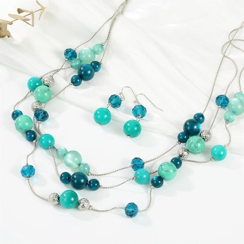 3 Layered Handmade Beads Necklaces 18-23” Dainty Chain Illusion Statement Necklaces Set Multi Color Boho Choker Necklace and Earrings Set Gifts fo...