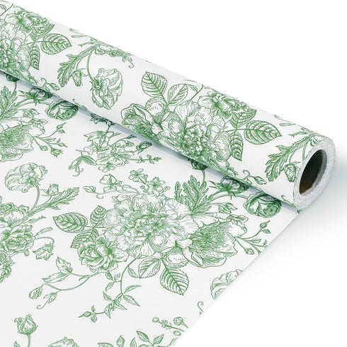 JarThenaAMCS Floral Wrapping Paper Mini Roll 17in x 32.8Ft Green White Flowers Gift Wrap Paper Chinoiserie Paper for Birthday Wedding Baby Shower ...