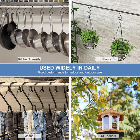 12 Pack S Hooks for Hanging, 3.5 inch Safety Buckle Design Heavy Duty Metal Black S Hooks for Hanging Plants, Pots, Pans, Cups, Clothes, Towels, B...
