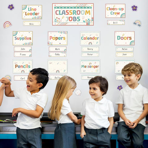 104 Pcs Classroom Jobs Bulletin Board Set Rainbow Bulletin Board Class Jobs Chart Set Cutout Teacher's Helper Chalkboard Decor for for School Wall...