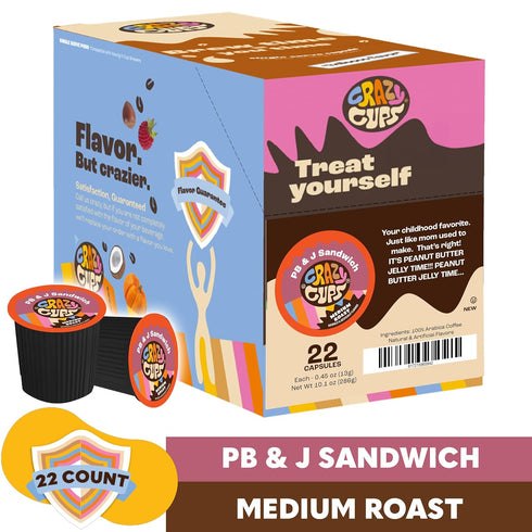 Crazy Cups Flavored Coffee for Keurig K-Cup Machines, Peanut Butter & Jelly Sandwich, Hot or Iced Drinks, 22 Single Serve, Recyclable Pods(Pack of...