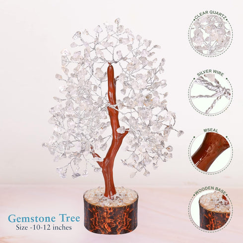 YATHABI Clear Quartz - Crystal Tree - Gemstone - White Money Tree - Chakra Tree - Quartz Crystal - Crystal Bonsai Tree - Tree of Life Decor - Spir...