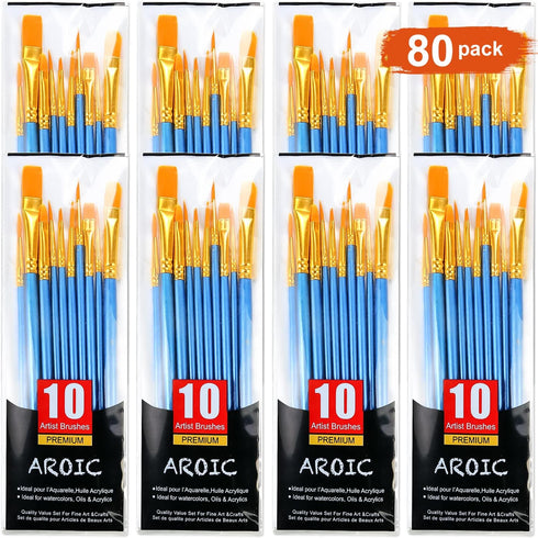 Paint Brush Set, Nylon Hair Brushes for Acrylic Oil Watercolor Painting Artist Professional Painting Kits (8 Packs of 80PCS)...