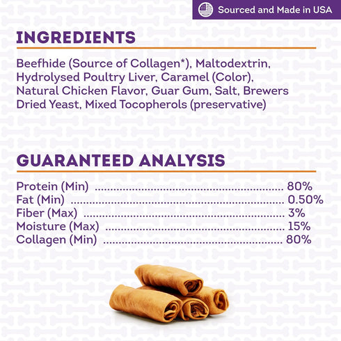 USA Collagen Rolls 6-7" Dog Chew Treats - Chicken Marinade Flavor, 4 Count/1 Pack...