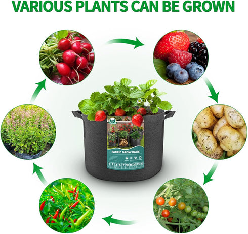 Plant Grow Bags 15 Gallons-5 Pack Multi-Purpose Nonwoven Fabric Pots with Durable Handles,Outdoor Garden Plant Pots for Vegetables Fruits Flowers ...