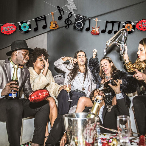 Music Themed Party Decorations Music Notes Banner 1950‘s Rock and Roll Party Decorations Retro Record Wall Hanging Garlands Guitar Cutouts for 50s...