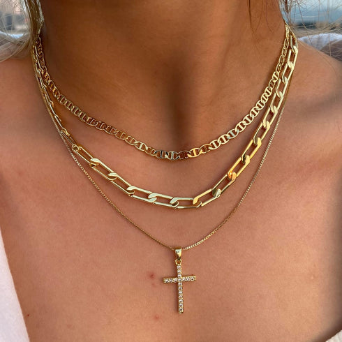Cross Necklace for Women,Stackable Stacked Stacking Layering Layered Necklaces Dainty Gold Necklace Paperclip Box Flat Mariner Chain Necklace Cros...