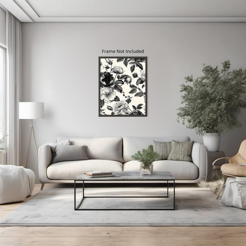 Posterizer 1 pcs-gray flowers-white background-minimal decor-Floral & Botanical Art-Abstract & Modern Art-Decor for Home & Office- UNFRAMED Wall A...