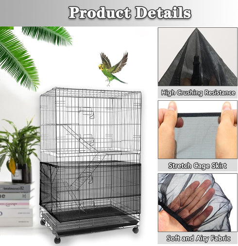 Bird Cage Seed Catcher, Bird Cage Net Cover Adjustable Bird Cage Netting Seed Catcher for Bird Cages Seed Catcher Guard Net Cover Bird Cage Skirt ...