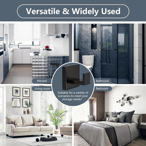 VAEHOLD 4 Pack Robe Towel Hooks for Bathrooms Matte Black Coat Hooks for Hanging Stainless Steel Heavy Duty Wall Mounted Shower Hooks Wall Hooks f...