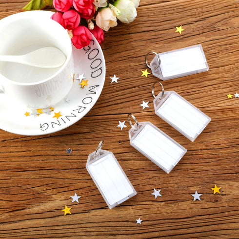 Tatuo 100 Pieces White Tough Plastic Key Tags with Split Ring Label Window Id Luggage Tag Key Ring Key Chain...
