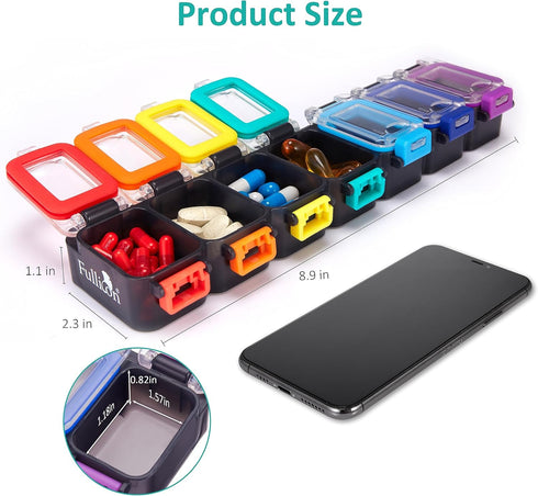 Fullicon Weekly Pill Organizer 7 Day Ultra Moisture and Spill Proof Daily Pill Box, Large Medicine Case with Secure Buckle, Compact Travel Pill Co...