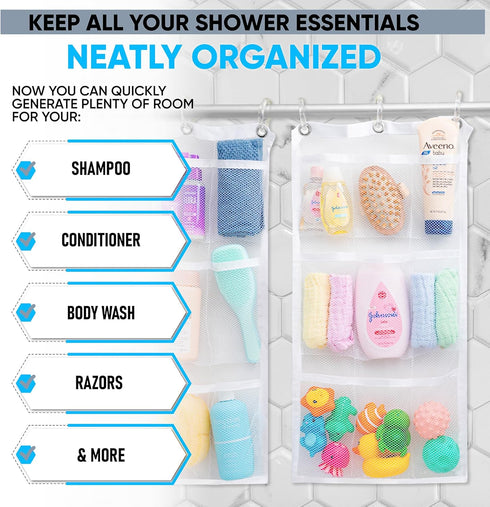 Handy Laundry Shower Curtain Bathroom Organizer -9 Pockets- Perfect for Organizing Home Bath, Your Toiletries and kid's Toys in Nine Durable Deep ...