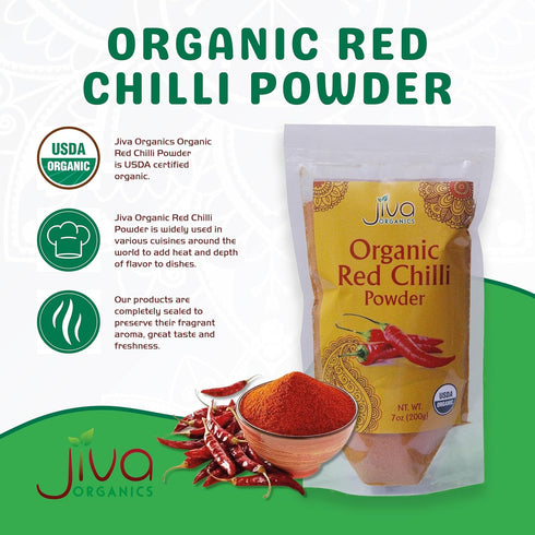 Jiva Organics Organic Red Chili Powder 7 ounce Bag - Extra Hot, Ground Indian Chillies, 100% Natural & Non-GMO...