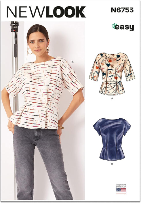 New Look Easy Misses' Peplum Top with Sleeve Variations Sewing Pattern Kit, Design Code N6753, Sizes 6-8-10-12-14-16, Multicolor...