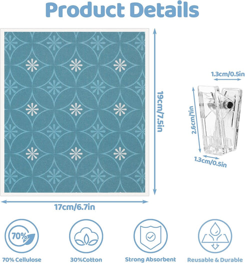 6 Pack Swedish Dishcloths for Kitchen,Swedish Dish Towels with Adhesive Clips, Reusable Paper Towels Washable Absorbent Cellulose Sponge Cloths,No...