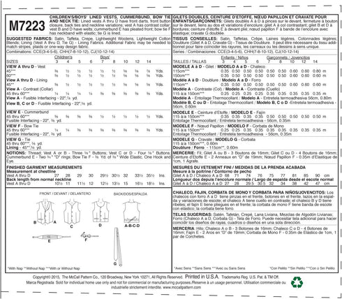 McCall's Patterns M7223 Children's/Boys' Lined Vests, Cummerbund, Bow Tie and Necktie Sewing Template, CHH (7-8-10-12)...