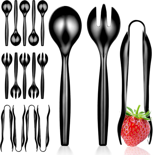18 Count Disposable Serving Utensils, Black Plastic Serving Utensils Set for Catering Weddings, Holiday Parties, and More, Disposable Serving Spoo...