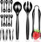18 Count Disposable Serving Utensils, Black Plastic Serving Utensils Set for Catering Weddings, Holiday Parties, and More, Disposable Serving Spoo...