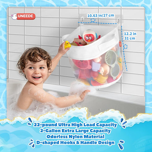 UNEEDE Bath Toy Organizer,2 Gallons Bathtub Toy Storage Organizer,Quick Access Bath Toy Holder For Bathtub,Baby Organizer And Storage,Quick Dry Ba...